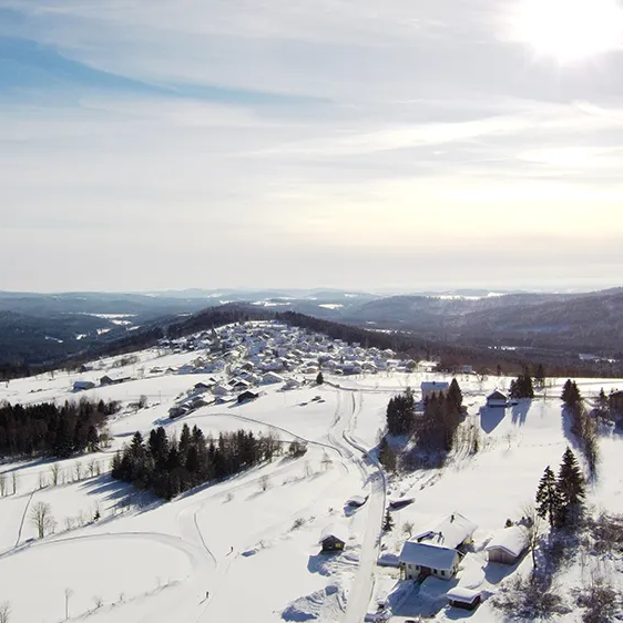 Reinweiße Winterlandschaft mit geschlossener Schneedecke in der Gemeinde Mauth-Finsterau Die Sonne strahlt über die verschneite Landschaft der Kräutergemeinde Mauth-Finsterau